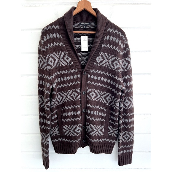 BANANA REPUBLIC FACTORY Cotton Blend Shawl Collar Fair Isle Cardigan - NWT!- M - Picture 1 of 8